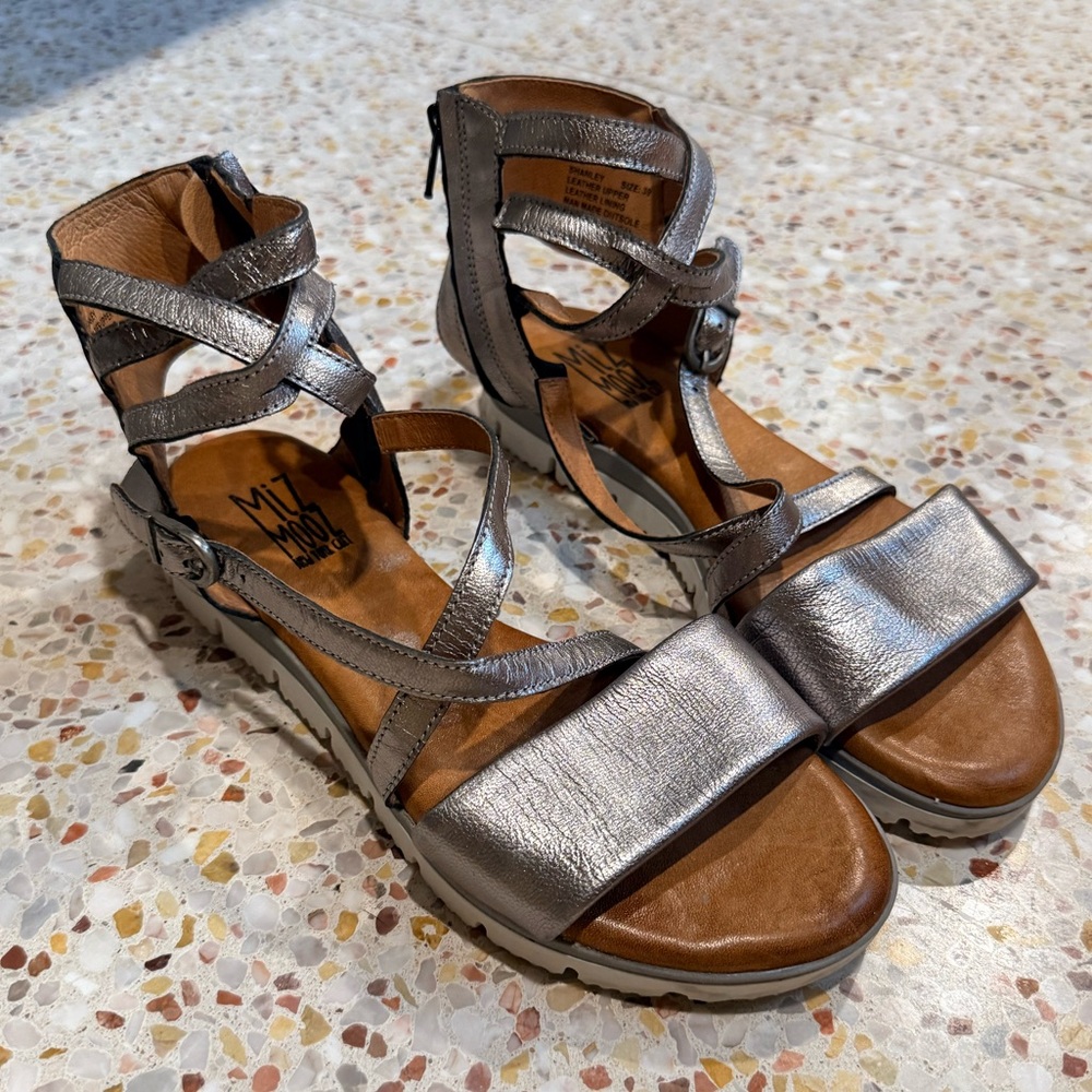 Miz Mooz Metallic Silver Strappy Sandals